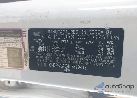 2020 Kia Sportage S from USA, damaged, VIN KNDP6CAC4L7829415